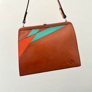 Patricia Nash Leather Desert Handbag Kisslock Closure Teal Terracotta Earth Tone